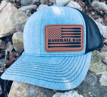 Load image into Gallery viewer, LHP0006 Baseball Dad Flag Leather Engraved Hat Patch 3"x2"