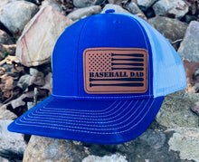 Load image into Gallery viewer, LHP0006 Baseball Dad Flag Leather Engraved Hat Patch 3"x2"