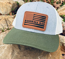 Load image into Gallery viewer, LHP0006 Baseball Dad Flag Leather Engraved Hat Patch 3"x2"