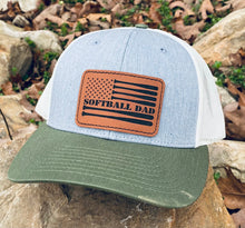 Load image into Gallery viewer, LHP0014 Softball Dad Flag Leather Engraved Hat Patch 3"x2"