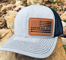 Load image into Gallery viewer, LHP0014 Softball Dad Flag Leather Engraved Hat Patch 3"x2"