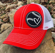 Load image into Gallery viewer, LHP0009 Baseball/Softball Heart Leather Engraved Hat Patch 2.5"x2.5"