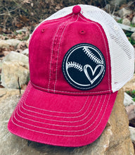 Load image into Gallery viewer, LHP0009 Baseball/Softball Heart Leather Engraved Hat Patch 2.5"x2.5"
