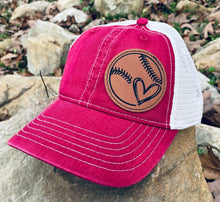 Load image into Gallery viewer, LHP0009 Baseball/Softball Heart Leather Engraved Hat Patch 2.5"x2.5"