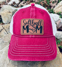 Load image into Gallery viewer, LHP0011 Softball Mom Leather Engraved Hat Patch 3"x2"
