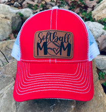 Load image into Gallery viewer, LHP0011 Softball Mom Leather Engraved Hat Patch 3"x2"
