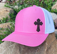 Load image into Gallery viewer, LHP0019 Western Floral Cross Leather Engraved Hat Patch 2x1.25