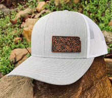 Load image into Gallery viewer, LHP0012 State Western Floral Leather Engraved Hat Patch Rawhide