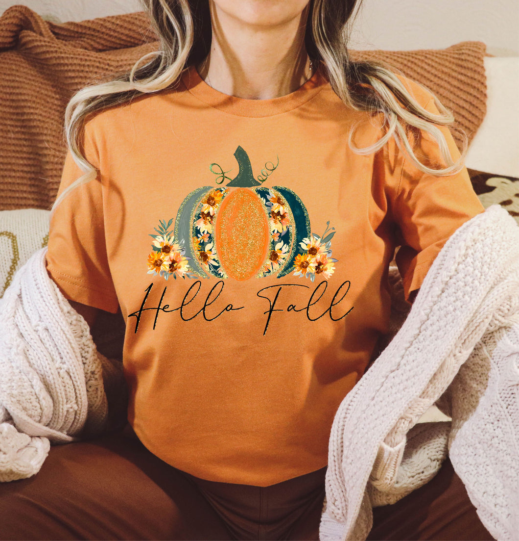 DTF0311- Hello Fall Glitter Pumpkin