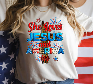 DTF0292- Cross She loves Jesus and America too