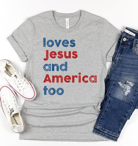 DTF0291- Distressed loves Jesus and America too