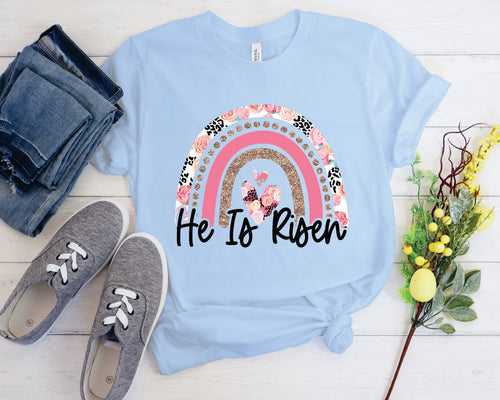 DTF0407  He is Risen Floral/Glitter Rainbow