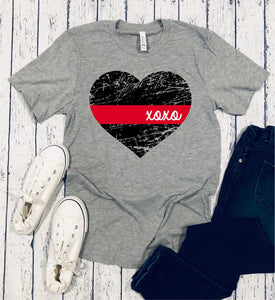 DTF0393 Blue line and Red Line XOXO distressed heart