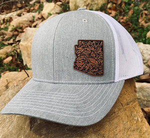LHP0012 State Western Floral Leather Engraved Hat Patch Rawhide