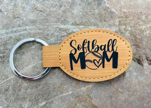LKC0001 - Softball Mom Oval Leather Engraved Key Chain
