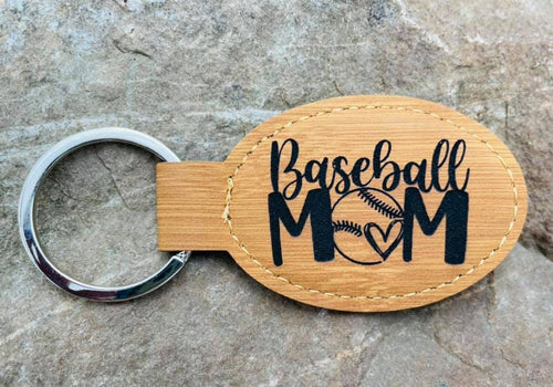 LKC0002 - Baseball Mom Oval Leather Engraved Key Chain