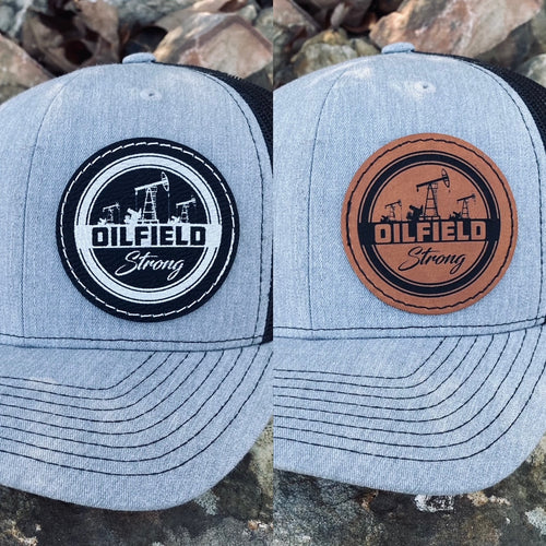 LHP0007 Oilfield Strong Leather Engraved Hat Patch 2.5