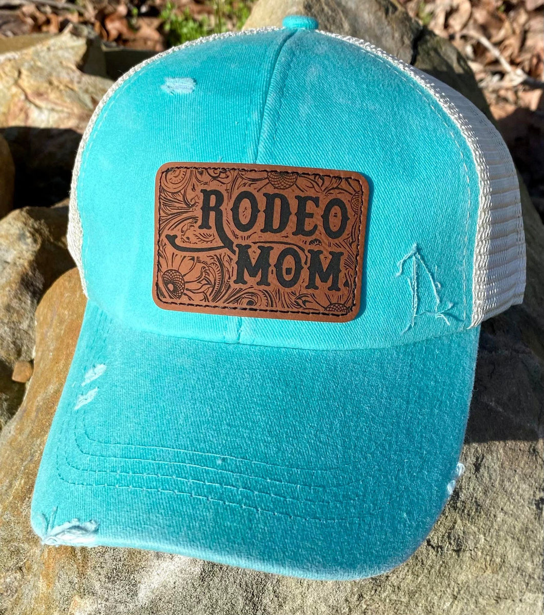 LHP0086 Rodeo Mom Leatherette Engraved Hat Patch