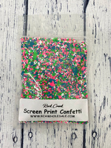 Screen Print Confetti- White, Lime, Dark Turquoise, Pink