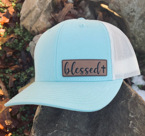 LHP0005 Blessed Cross Leather Engraved Hat Patch 1x2.75