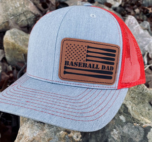 LHP0006 Baseball Dad Flag Leather Engraved Hat Patch 3"x2"