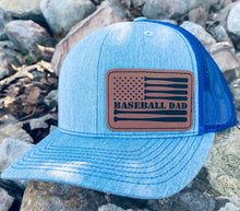 Load image into Gallery viewer, LHP0006 Baseball Dad Flag Leather Engraved Hat Patch 3&quot;x2&quot;