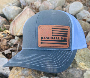 LHP0006 Baseball Dad Flag Leather Engraved Hat Patch 3"x2"