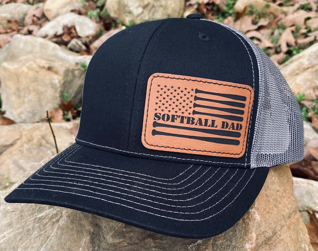 LHP0014 Softball Dad Flag Leather Engraved Hat Patch 3