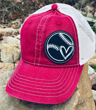 Load image into Gallery viewer, LHP0009 Baseball/Softball Heart Leather Engraved Hat Patch 2.5&quot;x2.5&quot;
