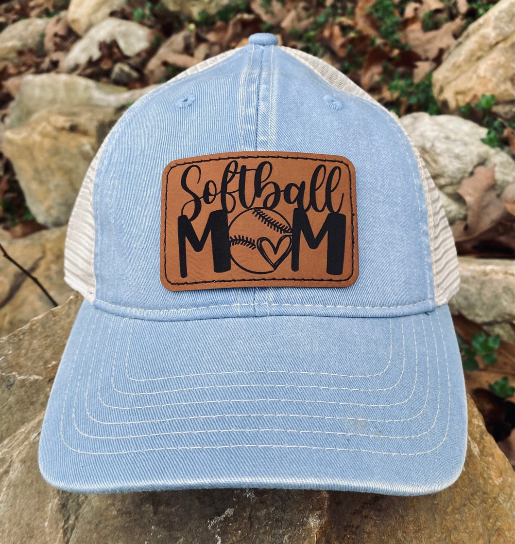 LHP0011 Softball Mom Leather Engraved Hat Patch 3
