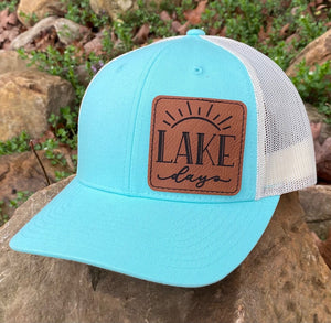 LHP0016 Lake Days Leather Engraved Hat Patch 2.5"x2.5"