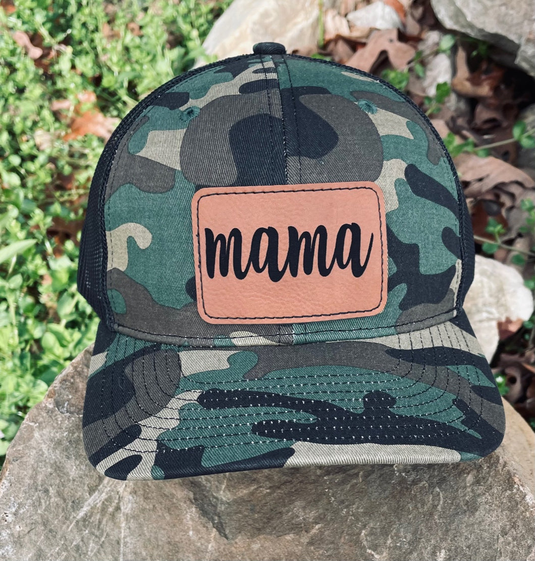 LHP0021 Mama Rectangle Leather Engraved Hat Patch 3x2