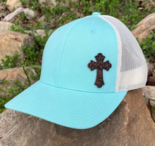 Load image into Gallery viewer, LHP0019 Western Floral Cross Leather Engraved Hat Patch 2x1.25