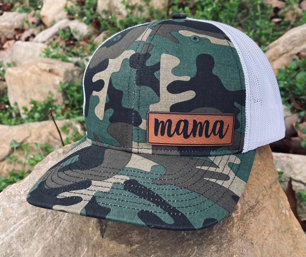 LHP0020 Mama Thin Leather Engraved Hat Patch 2.75x1