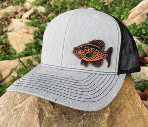 LHP0024 Crappie Fish Leather Engraved Hat Patch 2.5x1.5