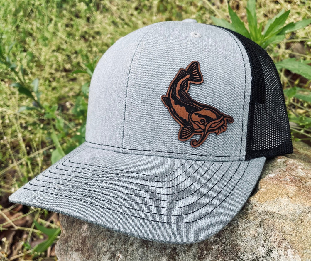 LHP0033 CatFish Leather Engraved Hat Patch 2.75x – RCAWholesale