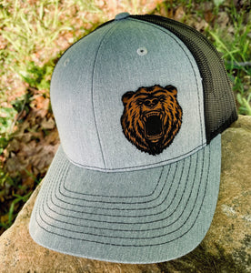 LHP0037 Bear Cut Out Leather Engraved Hat Patch- 2x2.25