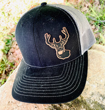 Load image into Gallery viewer, LHP0038 Whitetail Deer Head Cut Out Leather Engraved Hat Patch- 2x2.5