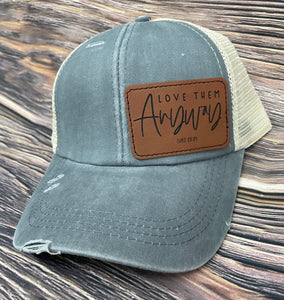 LHP0052 Love Them Anyway  Leather Engraved Hat Patch- 3x2