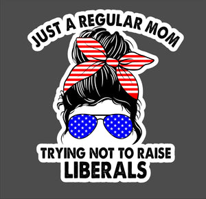 DECAL0037 Just a Regular Mom Trying Not to Raise Liberals Decal