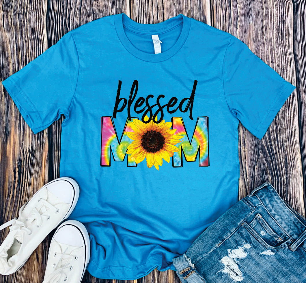 DTF0063- Blessed Mom Tiedye Sunflower