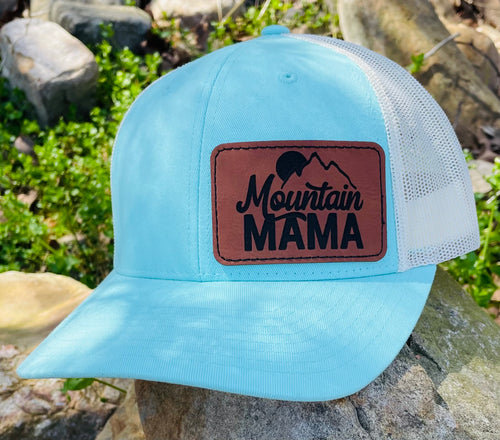 LHP0027 Mountain Mama Leather Engraved Hat Patch 3x2