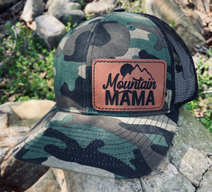 LHP0027 Mountain Mama Leather Engraved Hat Patch 3x2