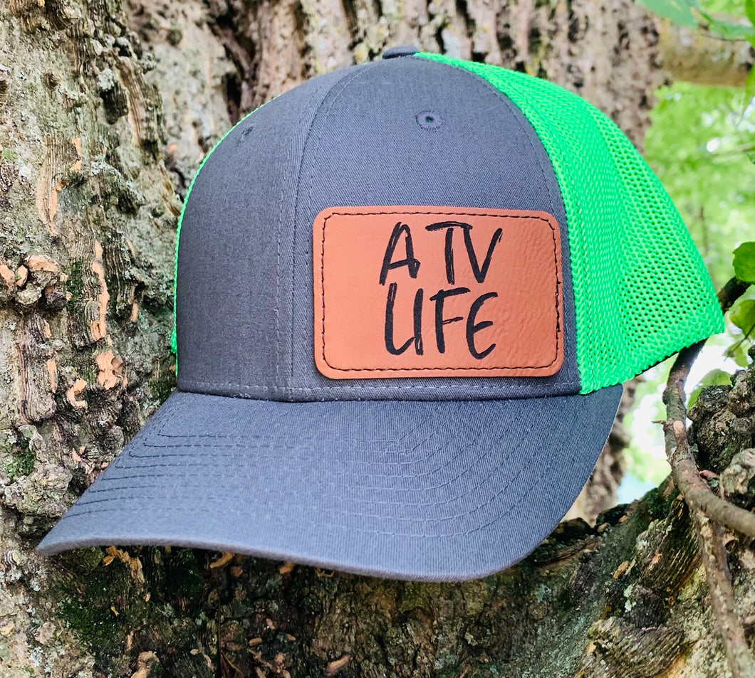 LHP0048 ATV life  Leather Engraved Hat Patch- 3x2