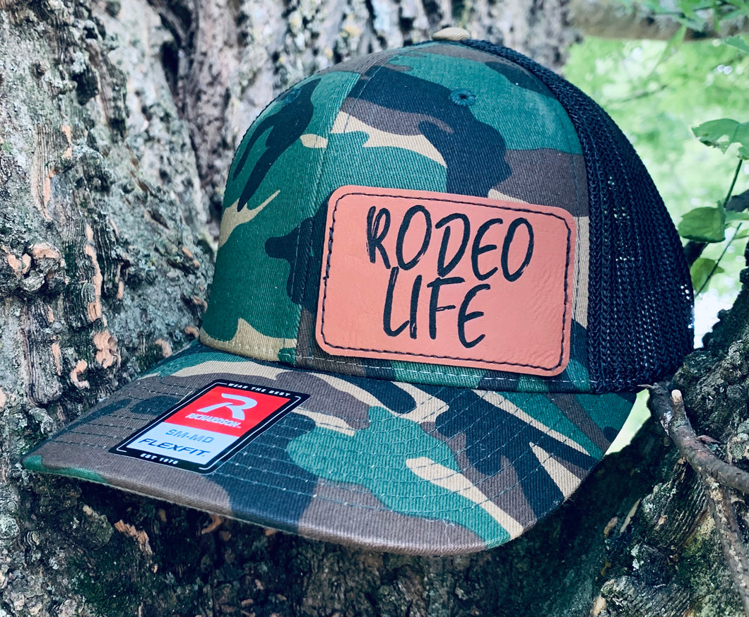 LHP0049 Rodeo life  Leather Engraved Hat Patch- 3x2