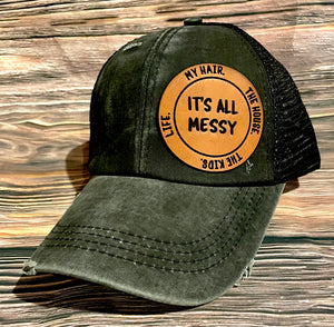 LHP0061 It's All Messy 2.75x2.75 Leather Engraved Hat Patch
